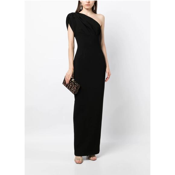 Rachel Gilbert Winnie One-Shoulder Gown Maxi Dress Black Womens 10 - Picture 1 of 16